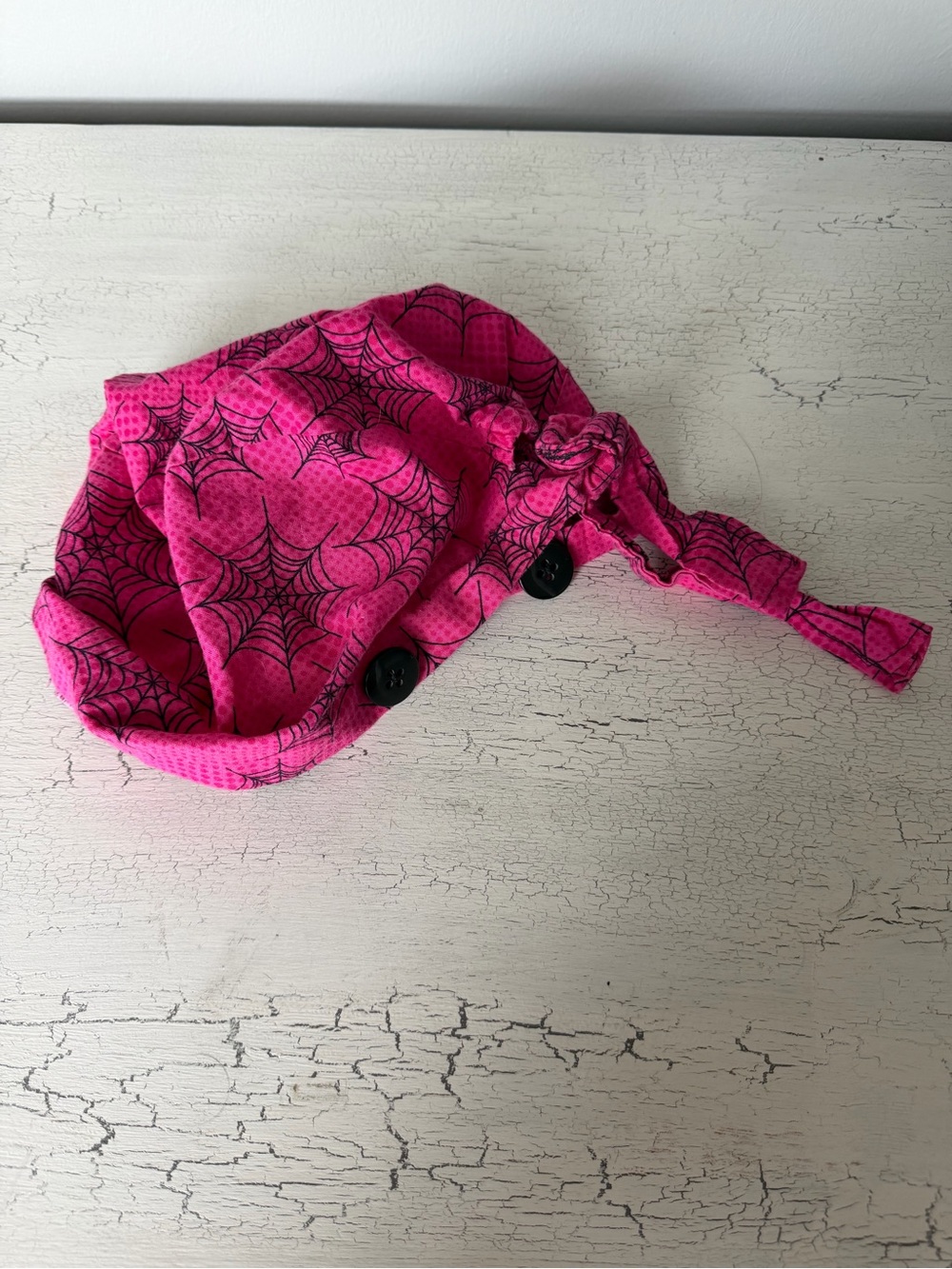Women Pink Spiderweb Scrub Cap with Buttons